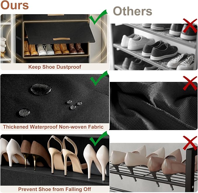 Shoe Rack, 9 Tier Shoe Storage Cabinet with Door 36 Pair Plastic Shoe Shelves Organizer for Closet, Entryway, Hallway, Bedroom, Black