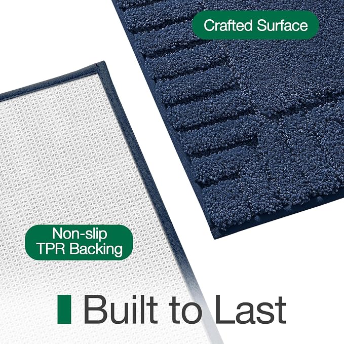 LUMI Bathroom Rugs Non Slip with Rubber Backing, Extra Soft Plush Microfiber Bath Rug Absorbent, Machine Washable Bath Mat Quick Dry for Tub, Shower, Hotel, Blue, 24"x60"