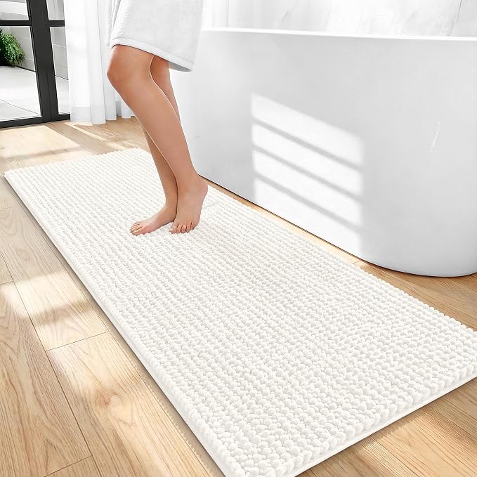 OLANLY Thick Bathroom Runner Rugs 47x20, Extra Soft Absorbent Chenille Bath Rugs, Rubber Backing, Machine Wash Dry, Long Bath Mats for Bathroom Floor, Tub and Shower, Home Decor Accessories, Ivory