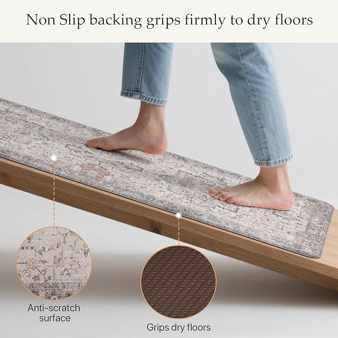 GENIMO Kitchen Mats for Floor 2PCs, Washable Anti Fatigue Mat for Cushioned, 17.3"x47"+17.3"x30", Waterproof Kitchen Rugs, Non Slip Comfort Standing Mat Rug for Home, Sink, Laundry, Soft Rose Taupe