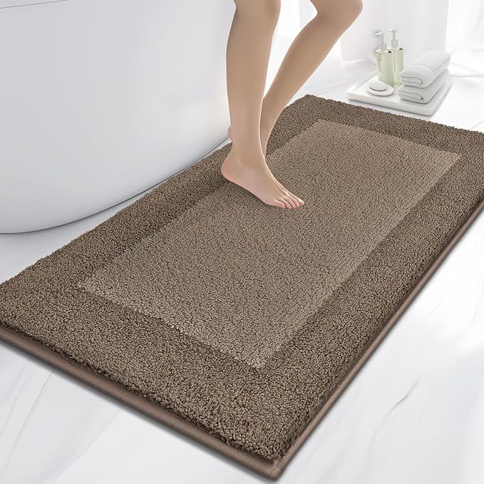 anllugs Bathroom Rugs 30" x 60", Non-Slip Extra Soft Absorbent Bath Rugs, Machine Washable Quick Dry Bath Mats for Bathroom Floor, Shower, Bathtub and Sink, Grayish Brown & Coffee