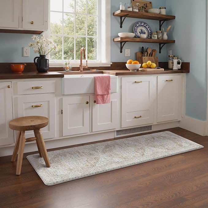 GENIMO Kitchen Mats for Floor, Kitchen Rugs Non Slip Washable, Waterproof Anti Fatigue Mat, Comfort Standing Runner Rug for Sink, Office, Laundry, Home, 23.6"x71", Blue&Brown
