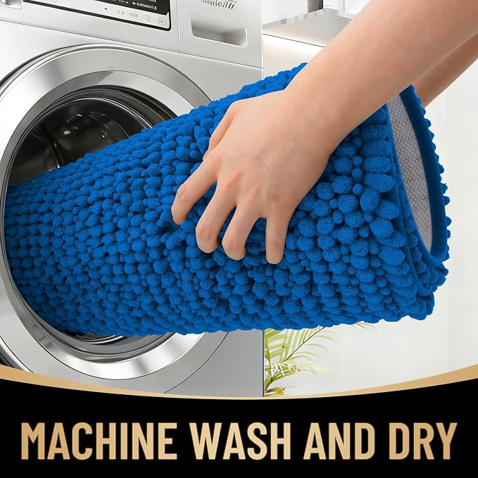 OLANLY Thick Bathroom Rugs 30x20, Extra Soft Absorbent Chenille Bath Rugs, Rubber Backing, Machine Wash Dry, Bath Mats for Bathroom Floor, Tub and Shower, Home Decor Accessories, Deep Navy Blue
