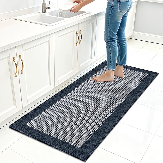 StepRite Kitchen Rugs, Kitchen Mat for Floor, 47"x20" Non-Slip Machine-Washable Commercial Floor Mat, Absorbent Heavy-Duty Rug for Office & Home, Sink Standing Mat, Entryway Carpet, Navy Blue