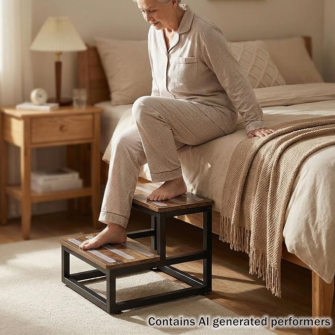 2 Tier Step Stools for Adults with Non-Slip Stickers, Heavy Duty Bed Steps for High Beds,Kitchen Step Stool, Step Stool for RV
