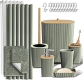 Clara Clark Bathroom Accessories Set - Bathroom Set, Bathroom Sets with Shower Curtain and Rugs, Shower Curtain Set with Trah Can - Sage Green - 22PC
