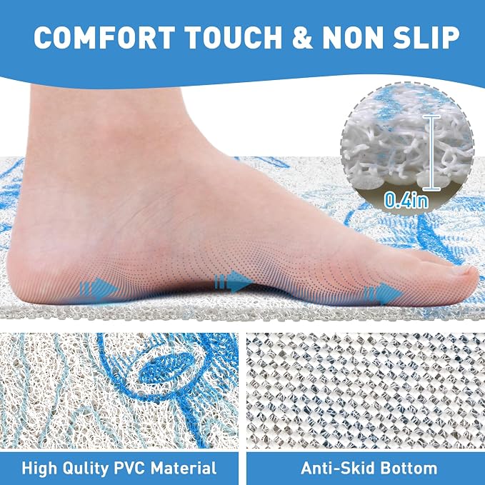 Square Shower Mat Non Slip: 27 x 27 Inch Extra Large Shower Mats with Drain Hole in Middle - PVC Loofah Anti Slip Shower Floor Matt for Inside Shower