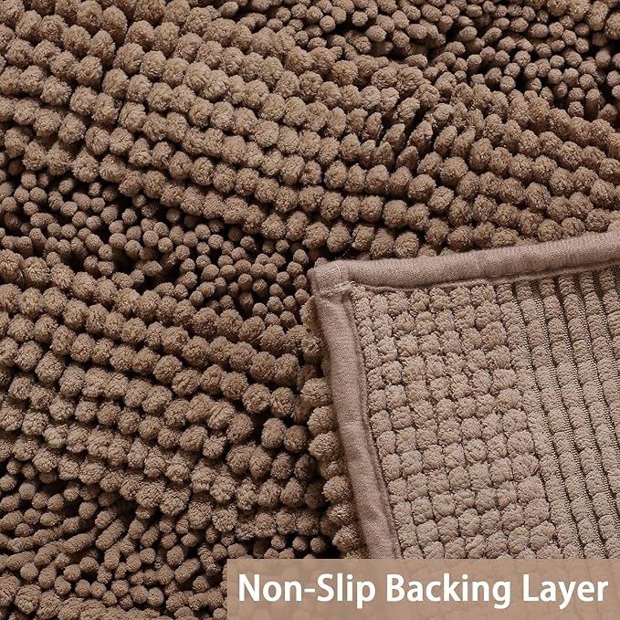 Turquoize Chenille Bathroom Rugs Set Non-Slip Bath Mats for Bathroom Super Absorbent Shaggy Rugs for Tub Shower Toilet Bath Rug Plus U Contour Rug(Oversized: 24" x 36" and 20" x 24" U), Taupe Brown
