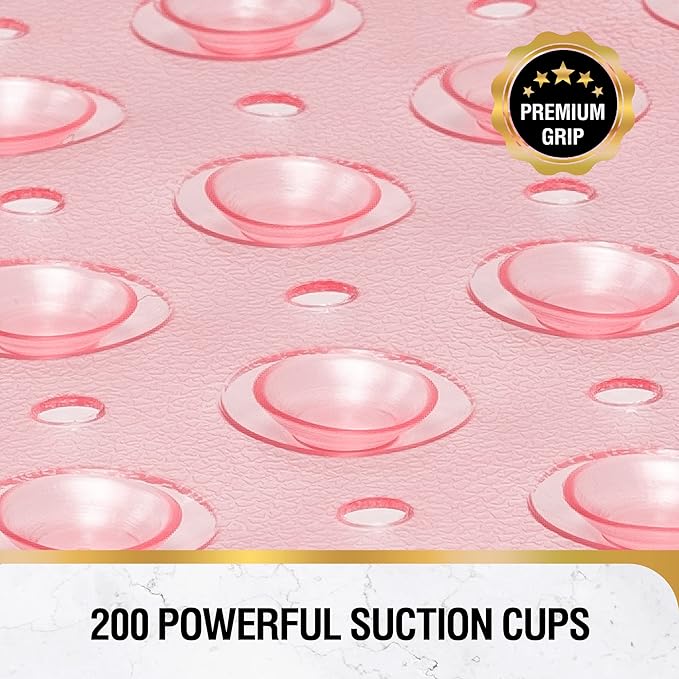 HITSLAM Bath Mat for Tub, Non Slip Bathtub Mat, 40 x 16 Inch Extra Long Bath Tub Mat, Machine Washable Bathroom Shower Mat with Suction Cups and Drain Holes, Soft on Feet, Clear Pink
