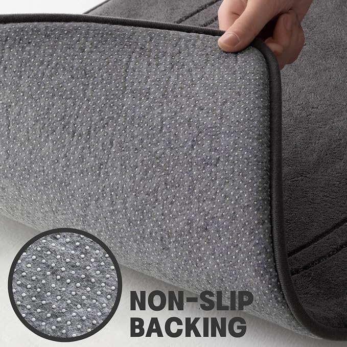 YIHOUSE Memory Foam Bath Mat Set, Bathroom Rugs Sets 2 Pieces, Non Slip Bath Mats for Bathroom, Super Soft and Water Absorbent Bath Rug Set, Machine Washable U Shape Toilet Rug,Dark Grey