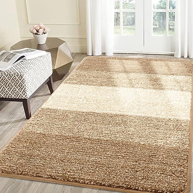 Smiry Dog Door Mat for Muddy Paws, Absorbs Moisture and Dirt, Low-Profile Entryway Mat with Non-Slip Backing, Entry Indoor Outdoor Doormat for Inside Floor (71x47 Inches, Camel, Striped)