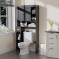 Over The Toilet Storage Cabinet with 7 Shelves, Imitation Walnut Grain Above Toilet Bathroom Organizer with Toilet Paper Holder Stand, Space Saver for Restroom, Laundry, Bathroom (Black)
