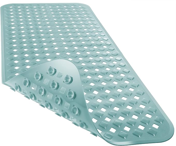 Yimobra Bathtub Mat Non Slip, Super Strong Suction Cups, 28"X16" Long Shower Mat with Drain Holes, Machine Washable Fast Draining Bath Mats, Bathroom Essentials,Mint Green