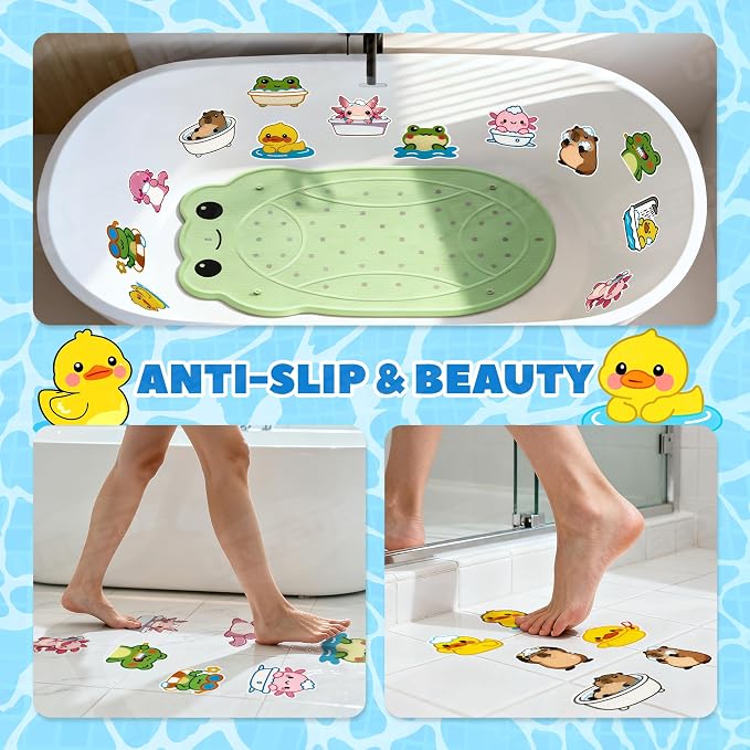 UNEEDE Kids Bathtub Mat with 17PCS Non Slip Bathtub Stickers, Non Slip Shower Mat for Toddlers, Washable Anti Slip Tub Surface, Soft Rubber Mat for Bath tub Shower, Waterproof Bathtub Essentials