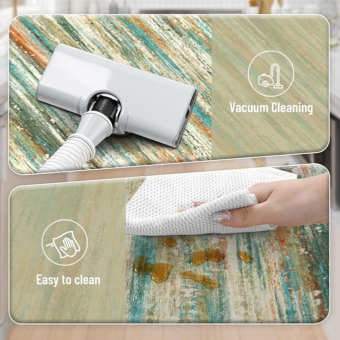 KIMODE Kitchen Mats Cushioned Anti Fatigue 17"x47"+17"x29", Abstract Farmhouse Kitchen Mats for Floor 2 Piece, Padded Kitchen Floor Mats Non Slip, Standing Mat for Laundry Office Sink Desk Colorful