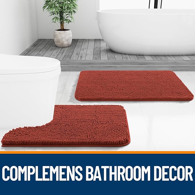 OLANLY Bathroom Runner Rugs 44x24, Soft Absorbent Chenille Bath Rugs, Rubber Backing Quick Dry, Machine Washable Long Bath Mats for Bathroom, Tub and Shower, Home Decor Accessories, Rustic Terracotta