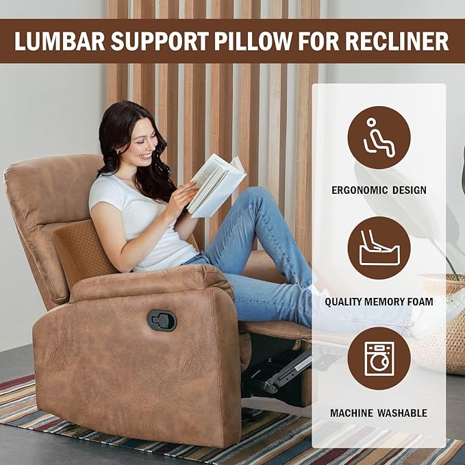 HOMBYS Lumbar Support Pillow for Recliner Chair, Memory Foam Back Support Cushion for Elderly,Extra Large Lumbar Support Pillow,Thick Backrest for Home Reading (Coffee, 20“x13.5"x5")