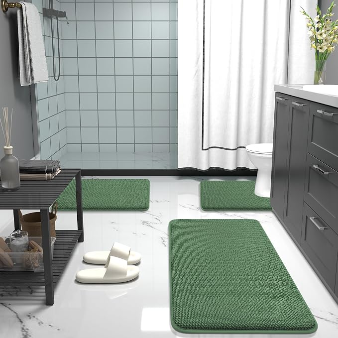 OLANLY Thick Memory Foam Small Bathroom Rugs 24x16, Extra Soft Absorbent Bath Rug, Quick Dry Bath Mats, Non-Slip, Machine Washable Mat for Bathroom, Tub and Shower, Home Decor Accessories, Olive Green