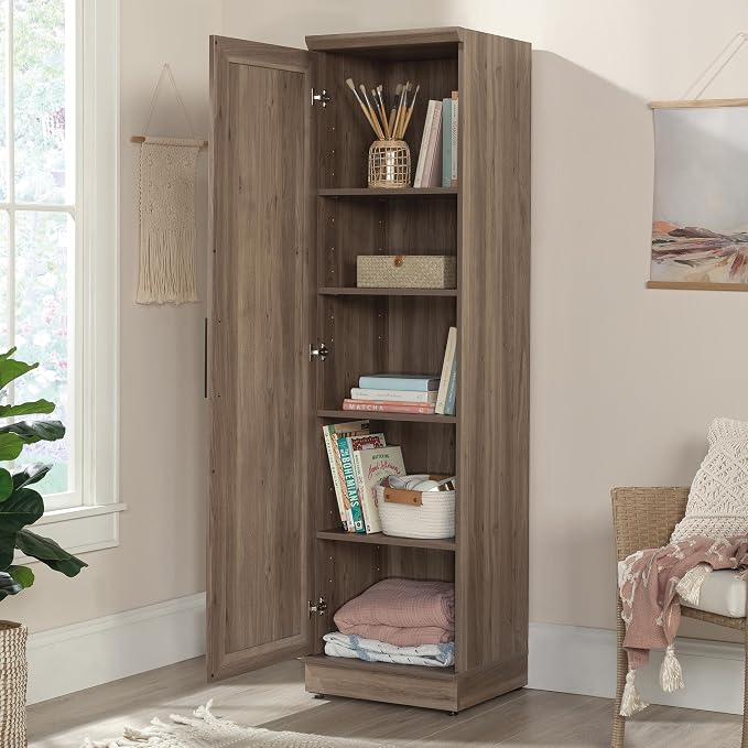 Sauder HomePlus Kitchen Pantry Storage Cabinet Slim Single Door with Adjustable Shelves, Living Room Storage Cabinet, in Salt Oak