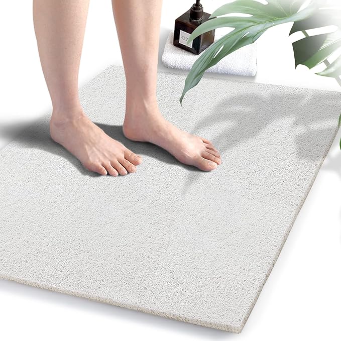 godehone Shower Mats Non Slip Without Suction Cups, PVC Loofah Bathroom Mats, Loofah Mats for Shower and Bathroom, Quick Drying, 23.6× 34.6 Inch, White