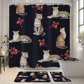 4 PCS Leopard Shower Curtain Set 72Wx72H,Toilet Lid Cover,Non-Slip Rugs and U-Shaped Mat,Cherry Bows Girly Wild Bathroom Sets with Rugs Shower Accessories 12 Hooks for Bathroom Decor