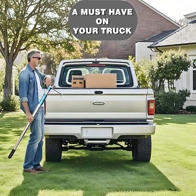 Cargo Grabber Reach Retriever Tool, 6.3 Ft Heavy Duty Truck Bed Accessories Telescoping Pull Pole with Hooks, Used for Pickup Truck, SUV, Trailers, RVs (Stainless Steel)