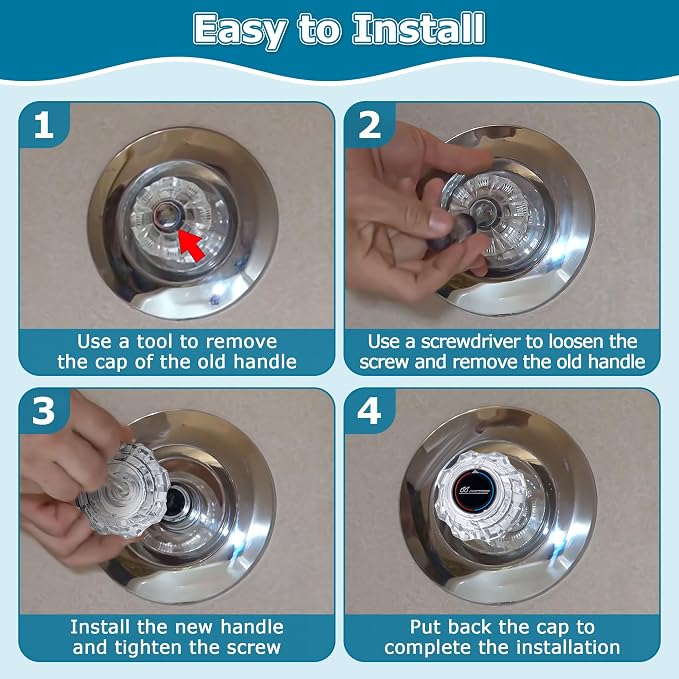 Dreyoo Shower Faucet Handle Replacement for 940-240, Compatible with Price Pfister Old Style Avante Series, Clear Acrylic Shower Knob Replacement for Single Handle Tub Faucet(Water Drop Style)