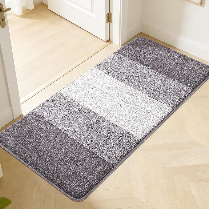 Kitinjoy Indoor Outdoor Door Mat, 50x30 Non-Slip Absorbent Dirt Trapper, Low-Profile Washable Inside Entrance Front Floor Mat, Sturdy Soft Entry Doormats for Entryway, Light Grey