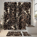 4 PCS Vintage Leopard Print Shower Curtain Set 72Wx72H,Toilet Lid Cover,Non-Slip Rugs and U-Shaped Mat,Butterfly Bathroom Sets with Rugs Shower Accessories 12 Hooks for Bathroom Decor