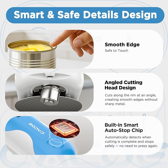 CACOE Automatic Smart Electric Can Opener with Auto Stop & USB-C Charging - Cordless Can Opener for Elderly and Arthritic Users for Seniors & Arthritis, Effortless One-Touch Open (blue)