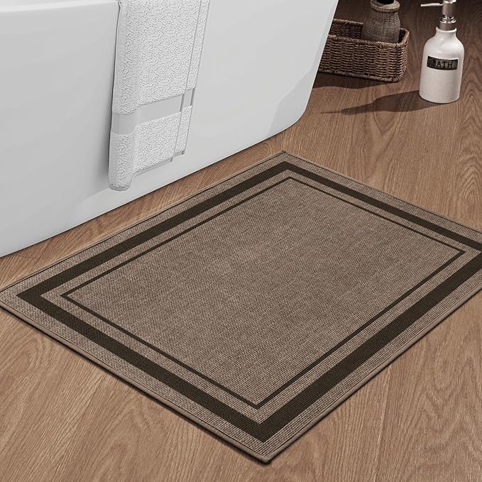 chakme Bathroom Rugs Mat 36x24, Ultra Thin Non Slip Bath Mat Large Quick Dry Absorbent Bath Mat for Bathroom Floor, (Dark Beige, 36"x24")