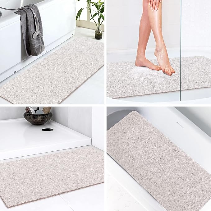 LuxStep Shower Mat Bathtub Mat,36x16 inch, Non-Slip Bath Mat with Drain, Quick Drying PVC Loofah Bathmat for Tub,Shower,Bathroom (Phthalate Free,White)