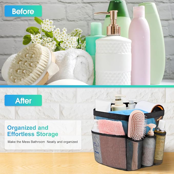 Attmu Mesh Shower Caddy Portable for College Dorm Room Camping Essentials, Shower Caddy Dorm with 9-Pockets, Large Capacity Hanging Basket Bathroom Bag for Toiletry, Swimming, Gym, Camp, Beach