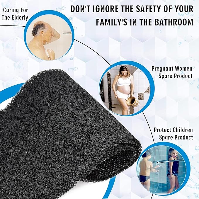 Bathtub Mat Non Slip Shower Mat Soft PVC Loofah Bath Tub Mats with Drain for Bathroom Tub 40 x 16 Inch (Black)