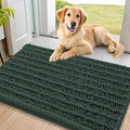 Smiry Dog Door Mat for Muddy Paws 36x24, Absorbent Dirt Trapper, Non-Slip Washable Chenille Entryway Rug for Inside Floor, Green, Layered Pattern
