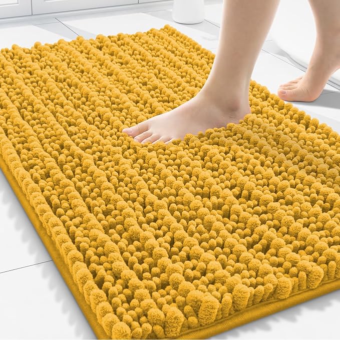 Smiry Bathroom Rugs Mat 30x20, Extra Soft Absorbent Chenille Bath Rugs, Non Slip Rubber Backing Machine Washable Quick Dry Bath Mats for Bathroom Floor, Tub, Shower, Home Accessories, Golden Yellow