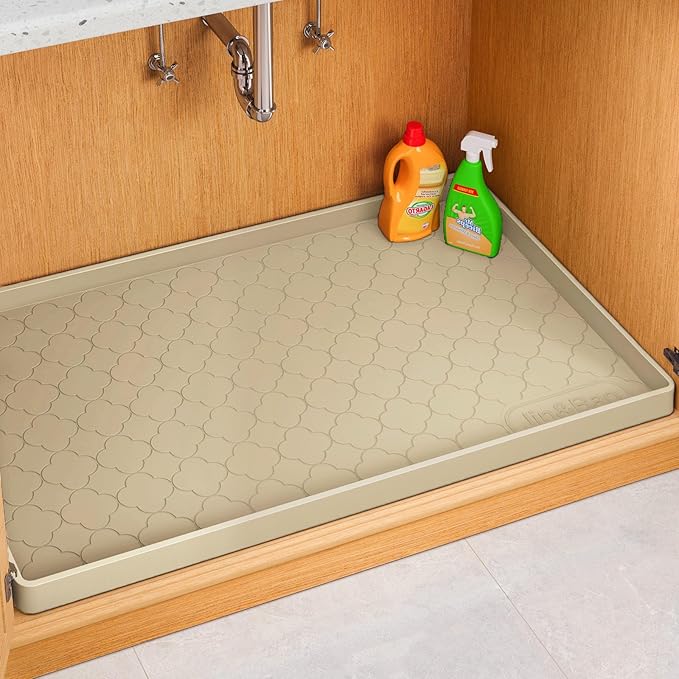 Jin&Bao Waterproof Under Sink Mat 34" x 19", Thick Silicone Mat Cabinet Protector for Kitchen and Bathroom, Shelf Liner, Home Organizer and Storage, Multipurpose Tray for Gadgets and Essentials