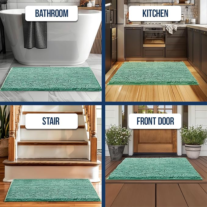Muddy Mat® | Chenille Bathroom Rugs Quick Dry Microfiber Mats Non Slip Washable, Extra Thick, Soft and Highly Absorbent Bath Mats for Bathroom, Kitchen, and Shower Floor - Seafoam Green 35"x59"
