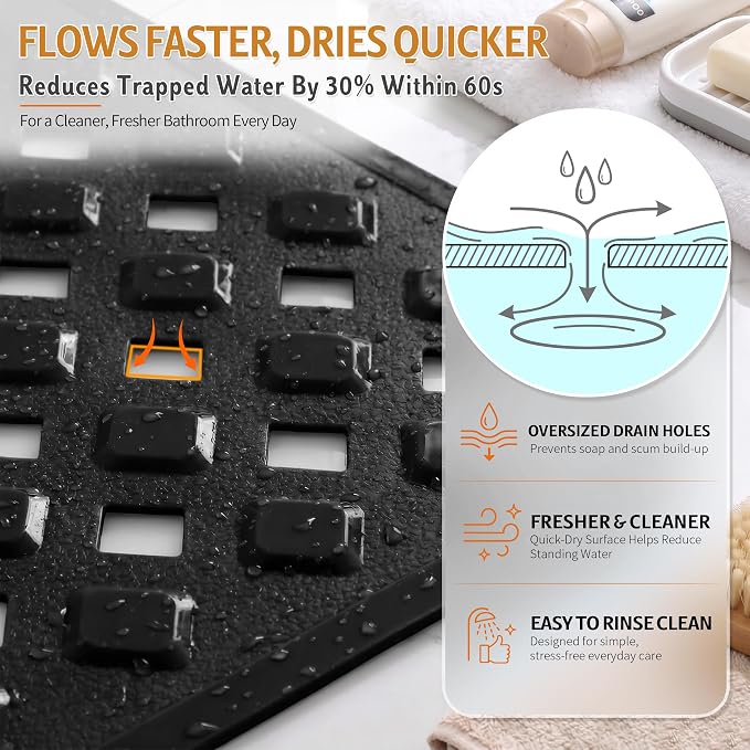 Yimobra Bathtub Mat Non Slip, Shower Mat with Strong Suction Cups & Drain Holes, 28"X16", Anti Slip Bath Tub Mat for Inside Shower, Machine Washable Fast Drying, Bathroom Essentials, Black