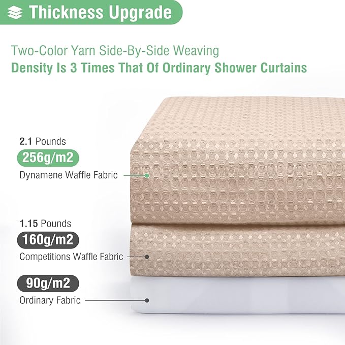 Dynamene Stall Shower Curtain - 60 inch Waffle Weave Heavy Duty Thick Fabric Shower Curtains for Bathroom, Weighted Hotel Spa Luxury Cloth Bath Curtain Set with 10 Plastic Hooks, 60x72, Rose