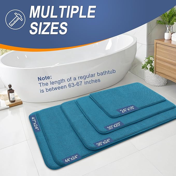 OLANLY Thick Memory Foam Bathroom Runner Rugs 59x24, Extra Soft Absorbent Long Bath Mats, Quick Dry, Non-Slip, Machine Washable Mats for Bathroom, Tub and Shower, Home Decor Accessories, Peacock Blue