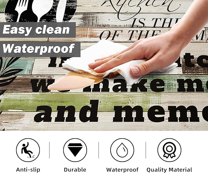 weesire Kitchen Mats for Floor Anti Fatigue Mats for Kitchen Floor Kitchen Rugs Farmhouse Style Memory Foam Kitchen Mat Cushioned PVC Leather Kitchen Rug Set, 17.3x28+17.3x47 inchs