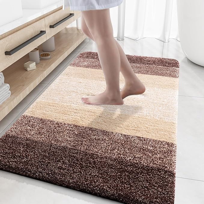 OLANLY Bathroom Rug Mat 59x35, Extra Soft Absorbent Microfiber Bath Rugs, Rubber Backing, Quick Dry, Machine Washable Bath Mats for Bathroom Floor, Tub and Shower, Home Decor Accessories, Brown