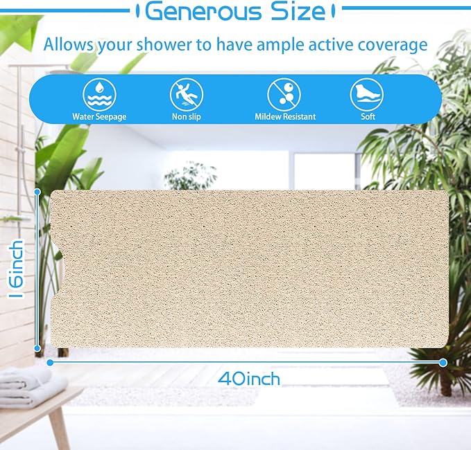 Bathtub Mat Non Slip Shower Soft PVC Loofah Bath Tub Mats for Bathroom 16''x40'', Beige