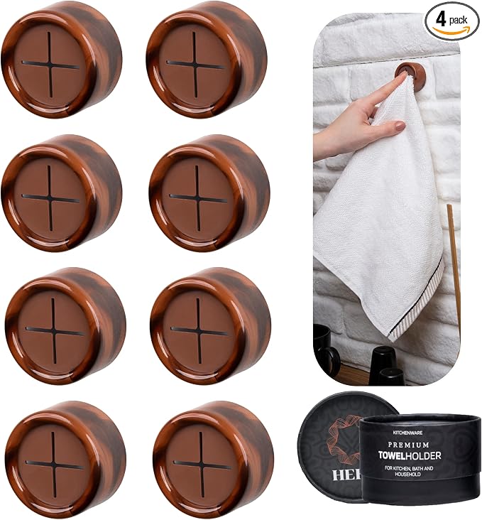 HEFA Towel Holder, 8 Pack, Plastic, Chocolate Brown, Kitchen Organization, Wall Mount, Towel Hook, Storage Hook, 2 lbs Weight Capacity