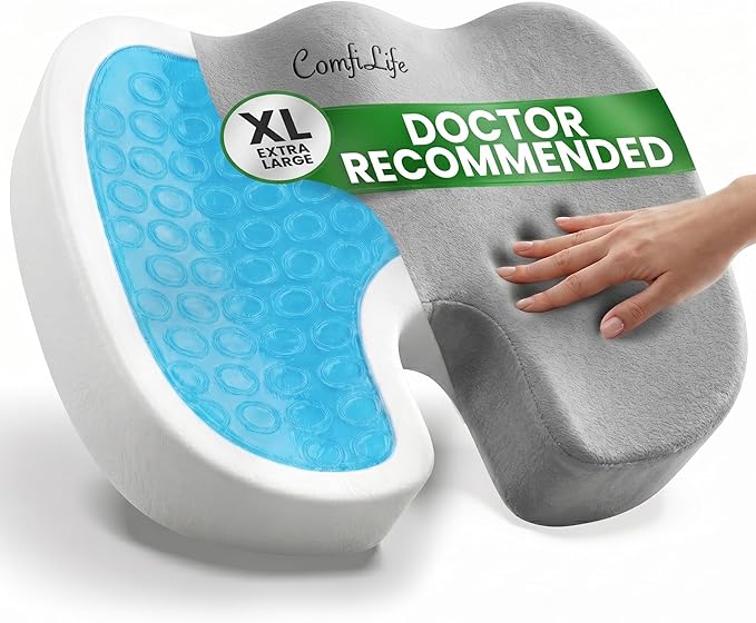 ComfiLife Extra Large Gel & Memory Foam Seat Cushion - Doctor Recommended Office Chair Cushion, Car Seat Cushion - Back & Sciatica Pain Relief - Wide Seat Cushion for Big & Tall (Gray)