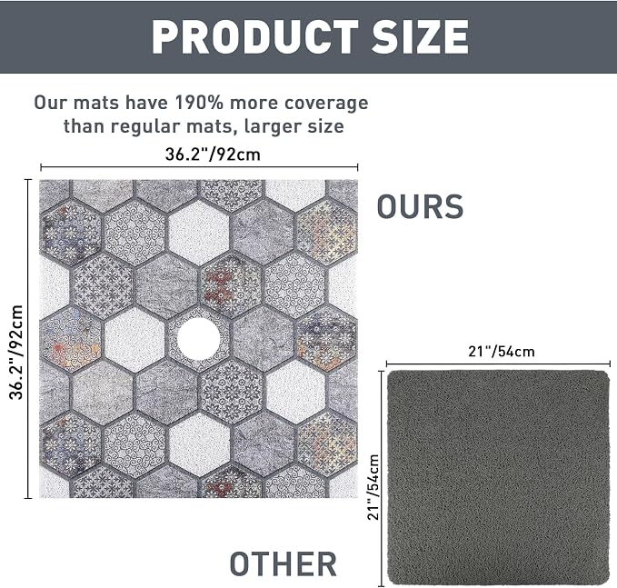 Square Shower Mat Non Slip: 36 x 36 Inch Extra Large Shower Mats with Drain Hole in Middle - PVC Loofah Anti Slip Shower Floor Matt for Inside Shower