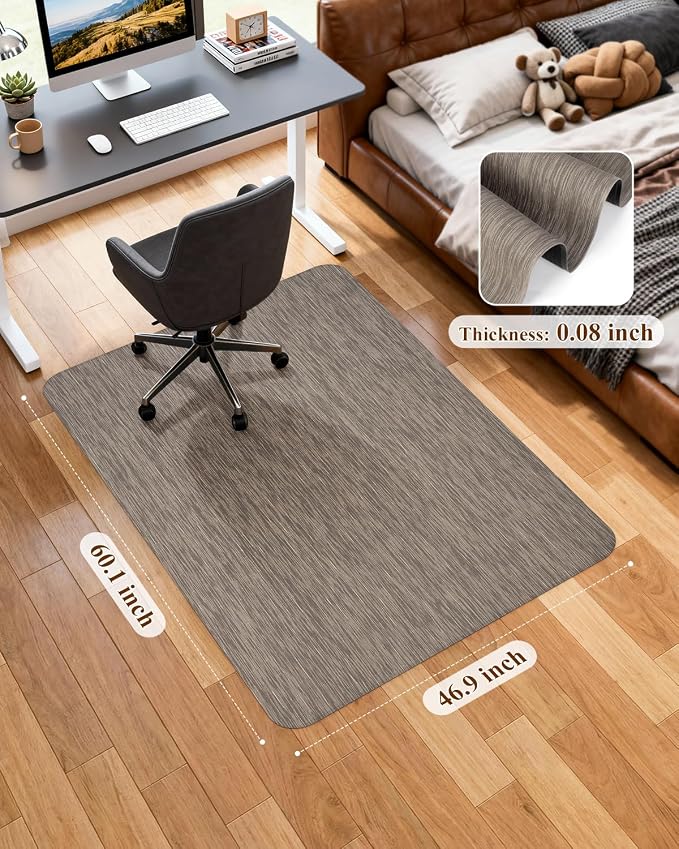 Soimeat Office Chair Mat for Hardwood Floor, 46.9" x 60.1" Non-Slip Desk Computer Chair Mat, PVC Floor Mat for Rolling Chair, Heavy Duty Wood/Tile Floor Protector Desk Rug for Home, Dark Brown