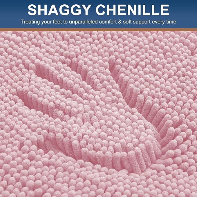 Smiry Luxury Chenille Bathroom Rugs 24x16, Extra Soft and Absorbent Shaggy Bath Mat, Machine Washable, Non-Slip Plush Carpet Runner for Tub, Shower, and Floor, Home Decor Accessories, Dusty Rose