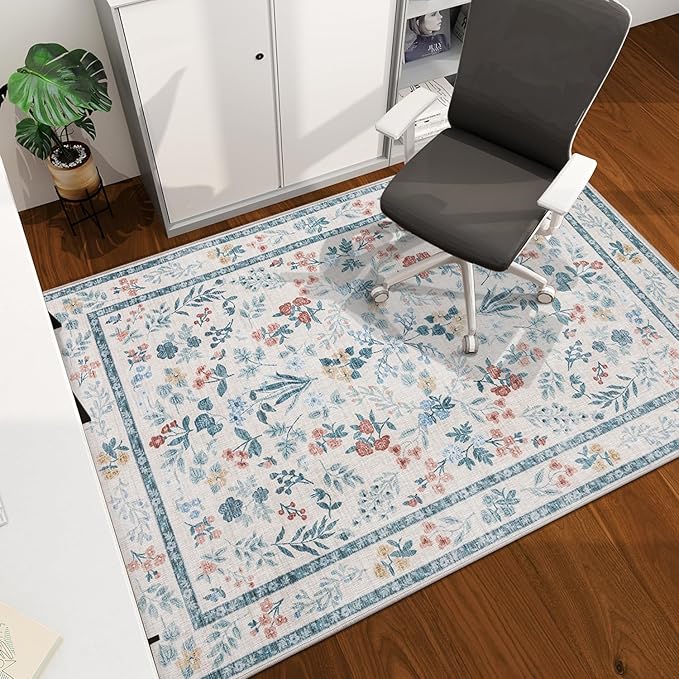 chakme Office Chair Mat for Hardwood Floor, 60"x45" Easy Glide Computer Desk Mat Protector for Rolling Chair Under Desk Rug Nonslip Backing, Machine Wash, (Floral)